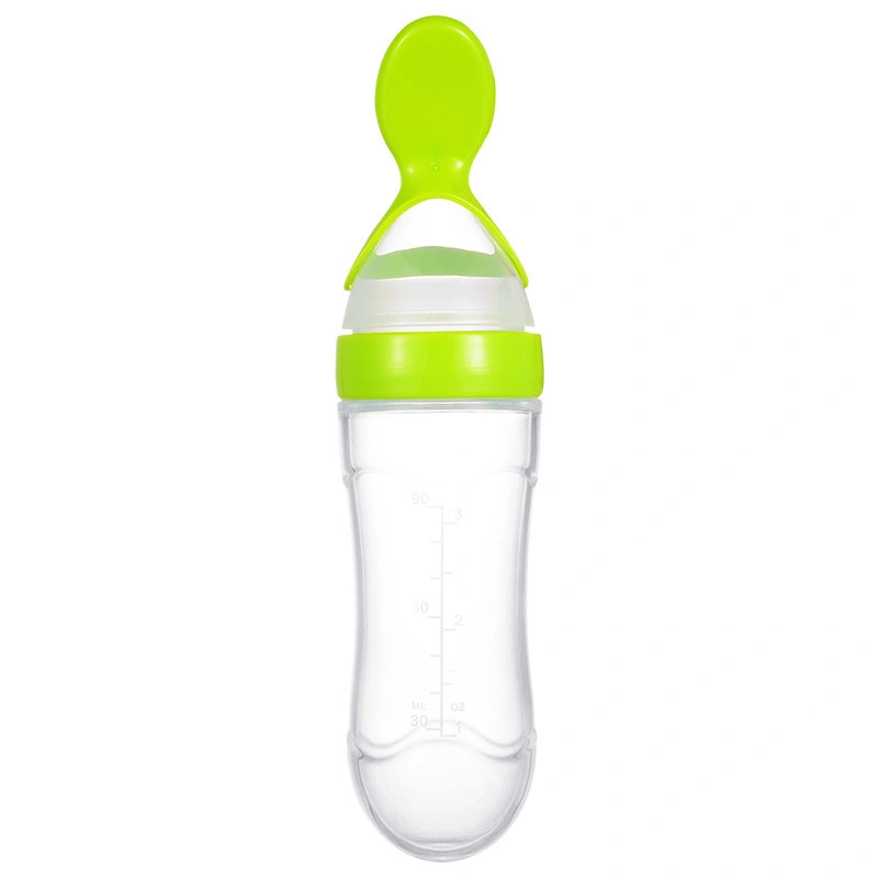 Food Rice Paste Spoon Silicone Baby Toddler Feeding Bottle with Spoon Food Cereal Squeeze Feeder