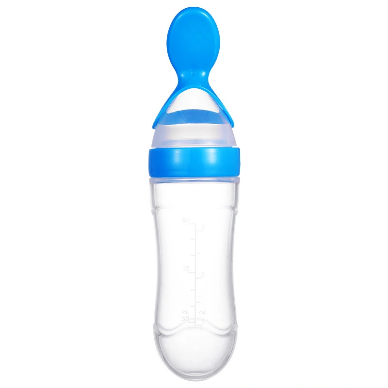 Food Rice Paste Spoon Silicone Baby Toddler Feeding Bottle with Spoon Food Cereal Squeeze Feeder